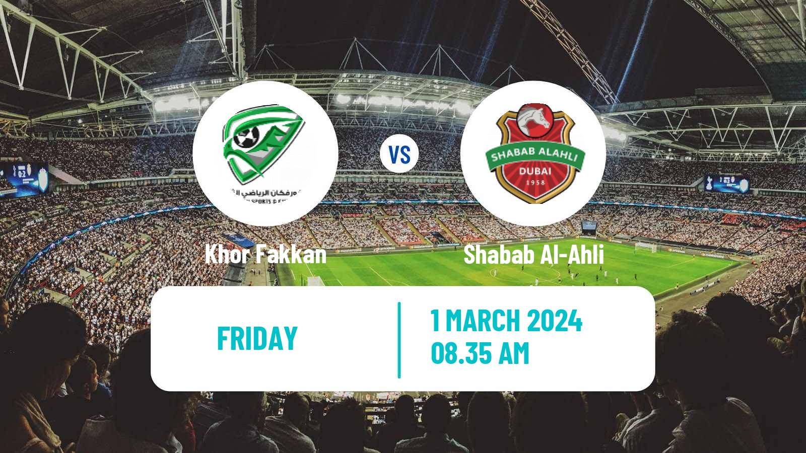 Soccer UAE Football League Khor Fakkan - Shabab Al-Ahli