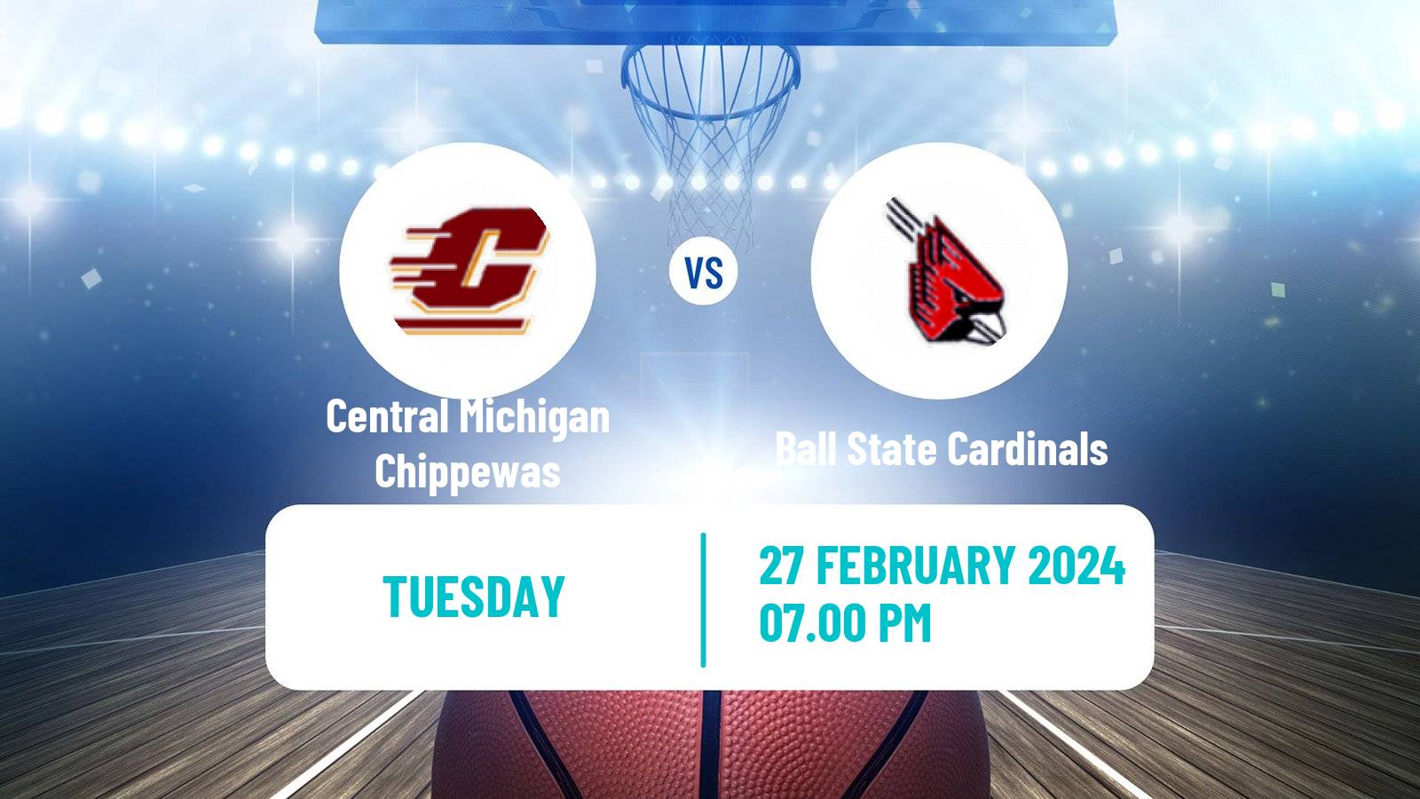 Basketball NCAA College Basketball Central Michigan Chippewas - Ball State Cardinals
