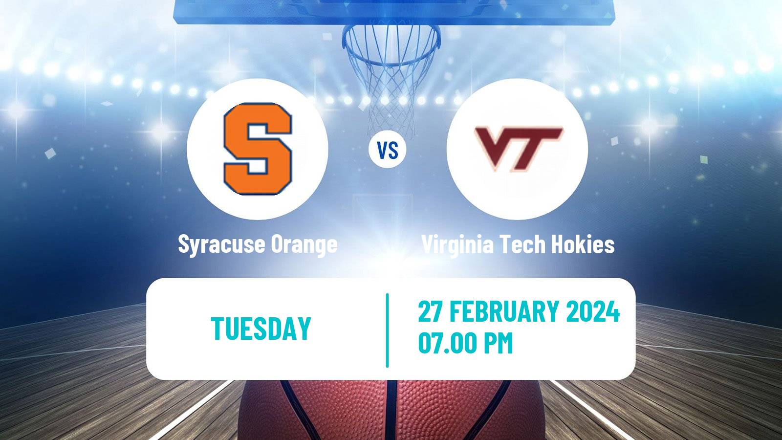 Basketball NCAA College Basketball Syracuse Orange - Virginia Tech Hokies