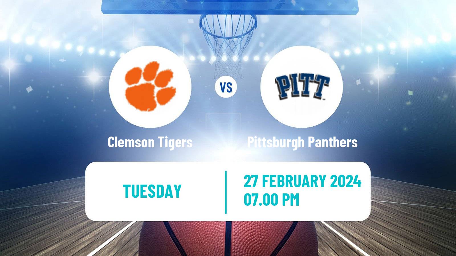 Basketball NCAA College Basketball Clemson Tigers - Pittsburgh Panthers