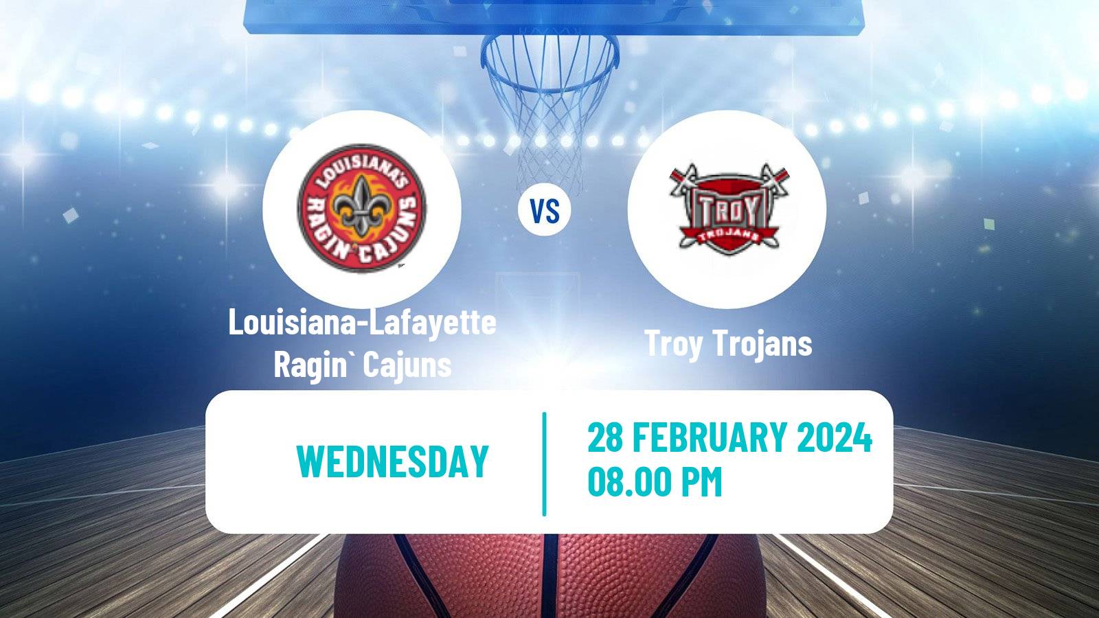 Basketball NCAA College Basketball Louisiana-Lafayette Ragin` Cajuns - Troy Trojans