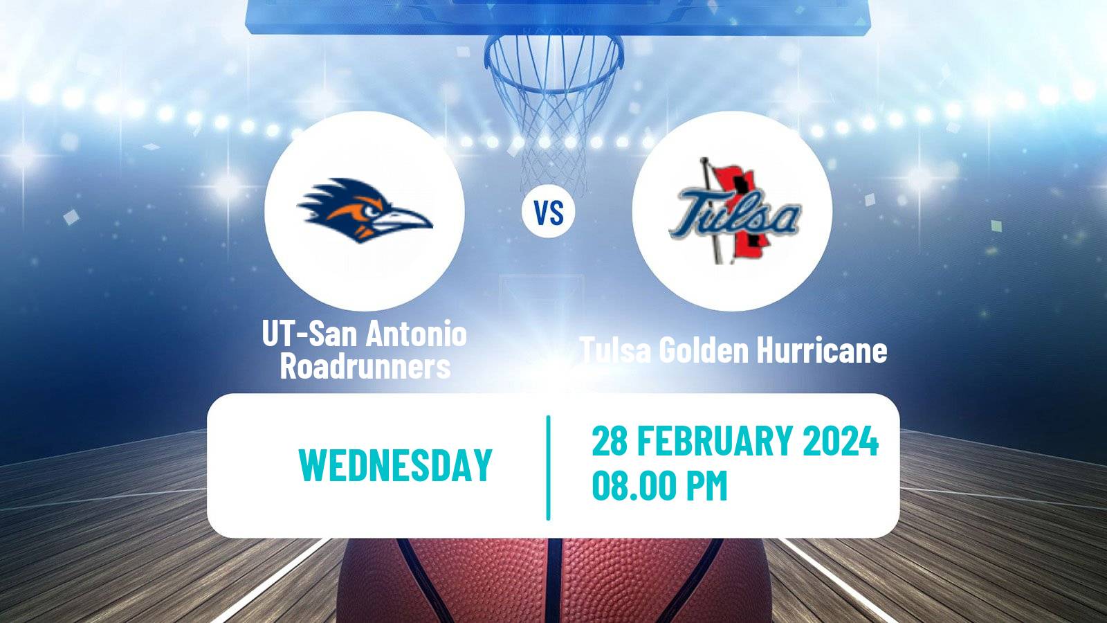 Basketball NCAA College Basketball UT-San Antonio Roadrunners - Tulsa Golden Hurricane