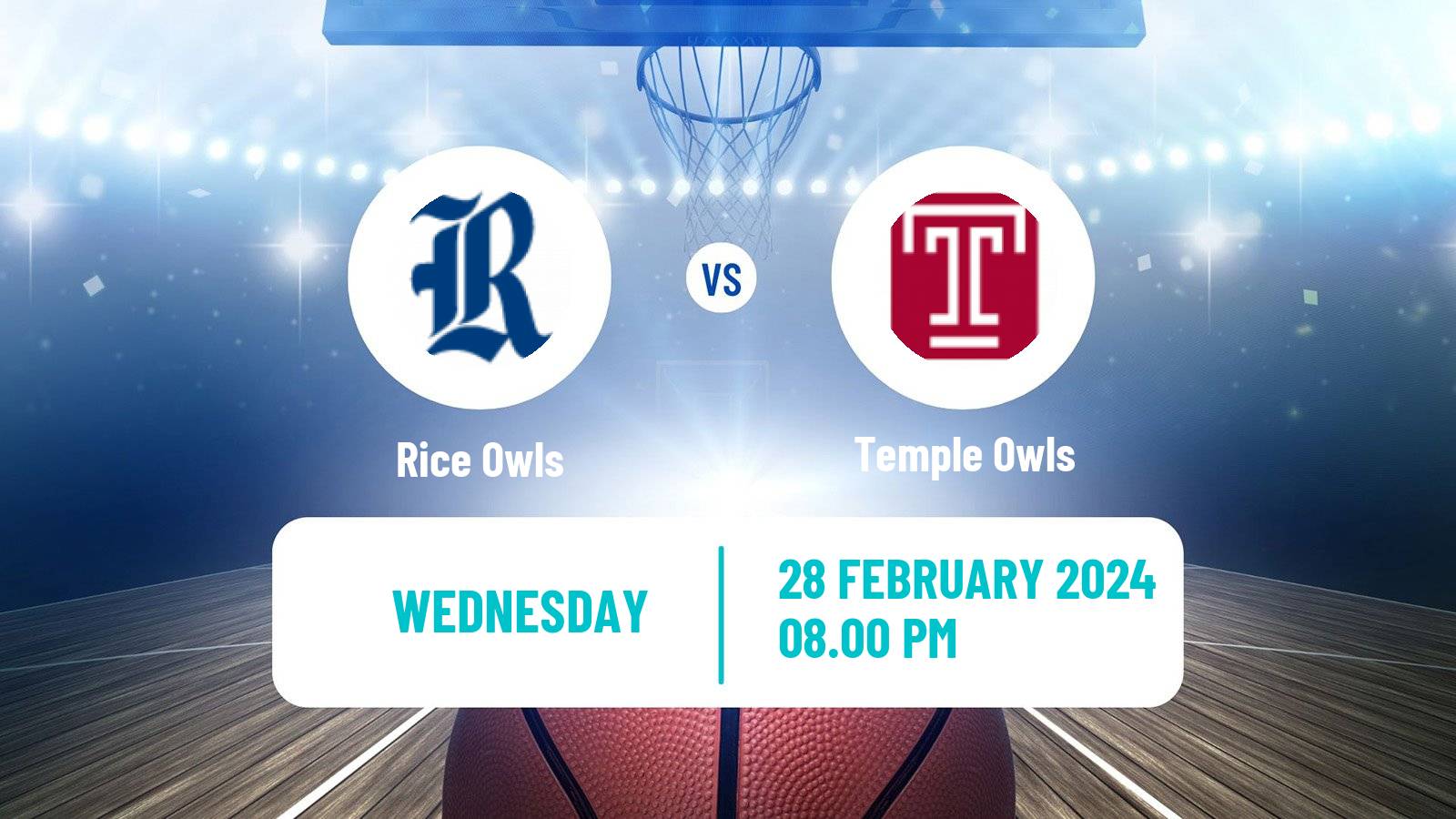 Basketball NCAA College Basketball Rice Owls - Temple Owls