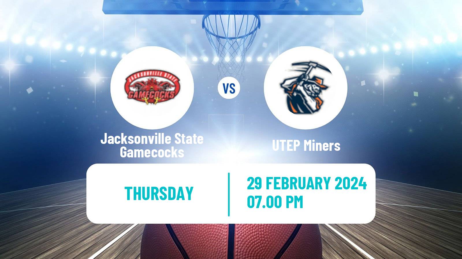 Basketball NCAA College Basketball Jacksonville State Gamecocks - UTEP Miners