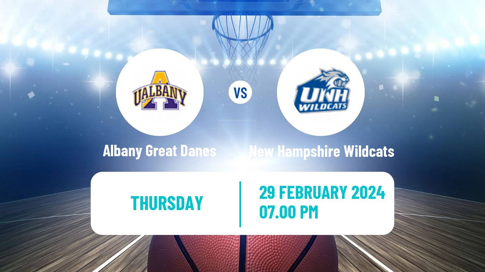 Basketball NCAA College Basketball Albany Great Danes - New Hampshire Wildcats