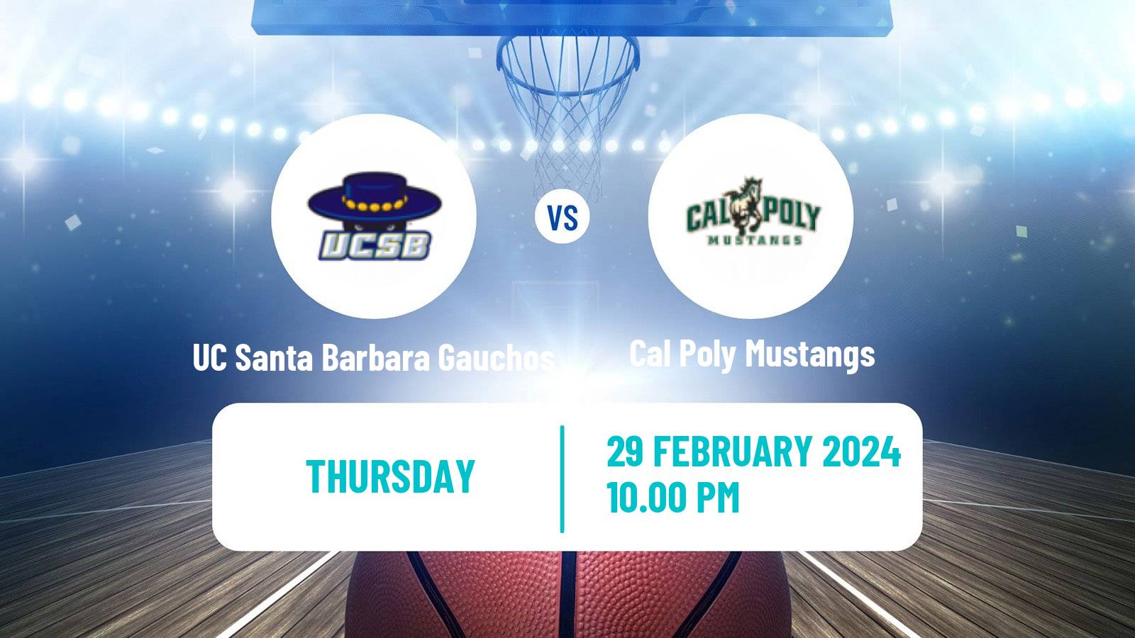 Basketball NCAA College Basketball UC Santa Barbara Gauchos - Cal Poly Mustangs