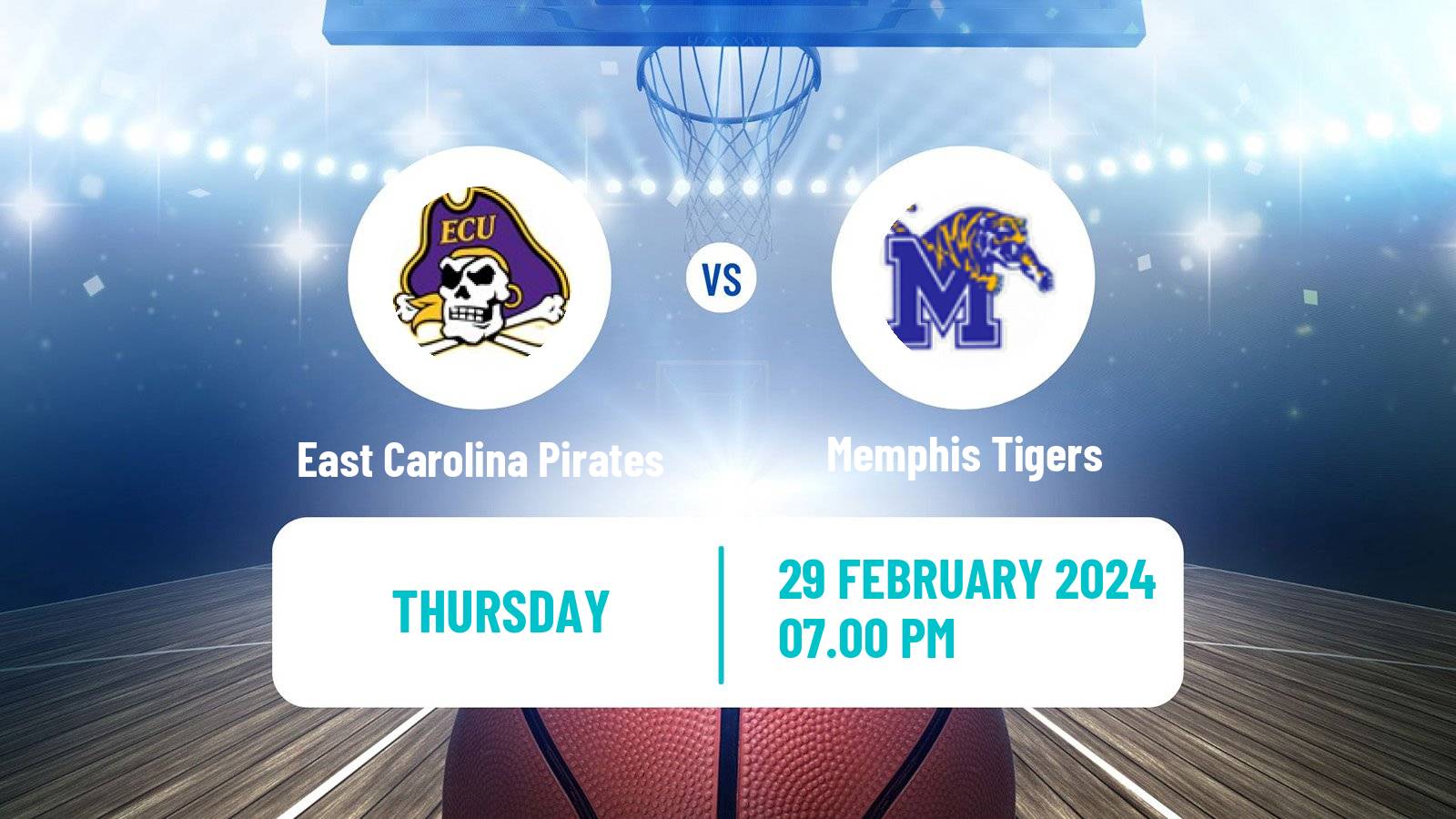 Basketball NCAA College Basketball East Carolina Pirates - Memphis Tigers