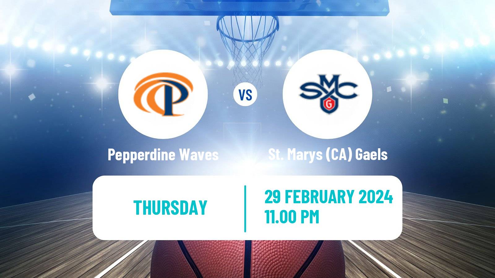 Basketball NCAA College Basketball Pepperdine Waves - St. Marys (CA) Gaels
