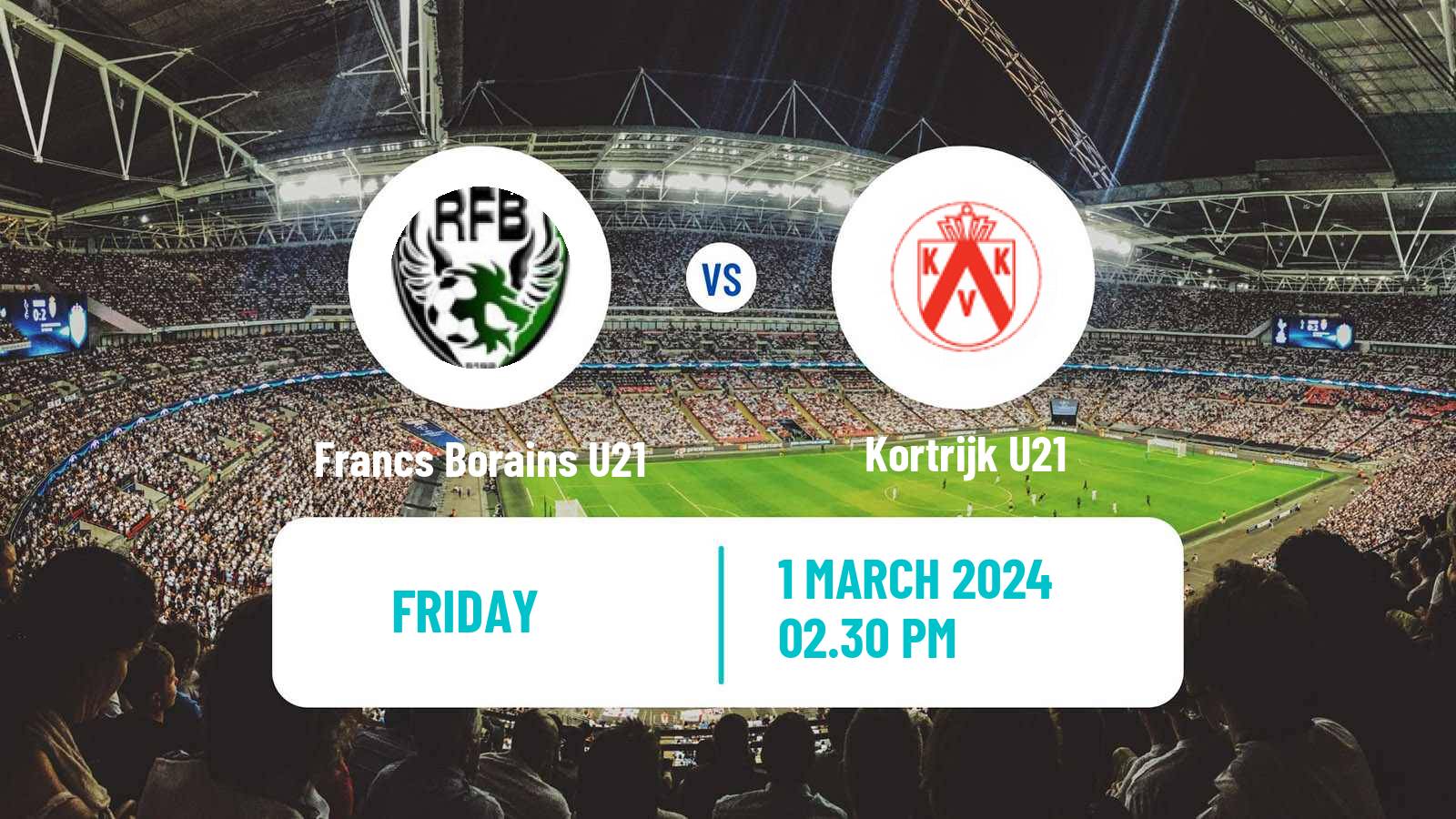 Soccer Belgian Pro League U21 Francs Borains U21 - Kortrijk U21