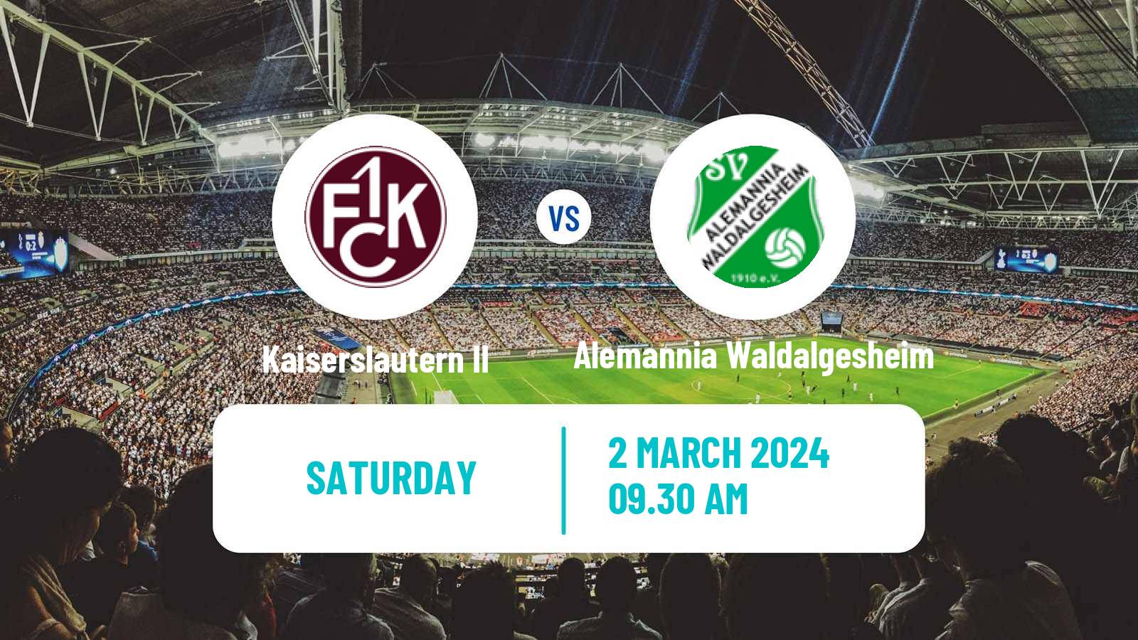 Soccer German Oberliga Rheinland-Pfalz/Saar Kaiserslautern II - Alemannia Waldalgesheim