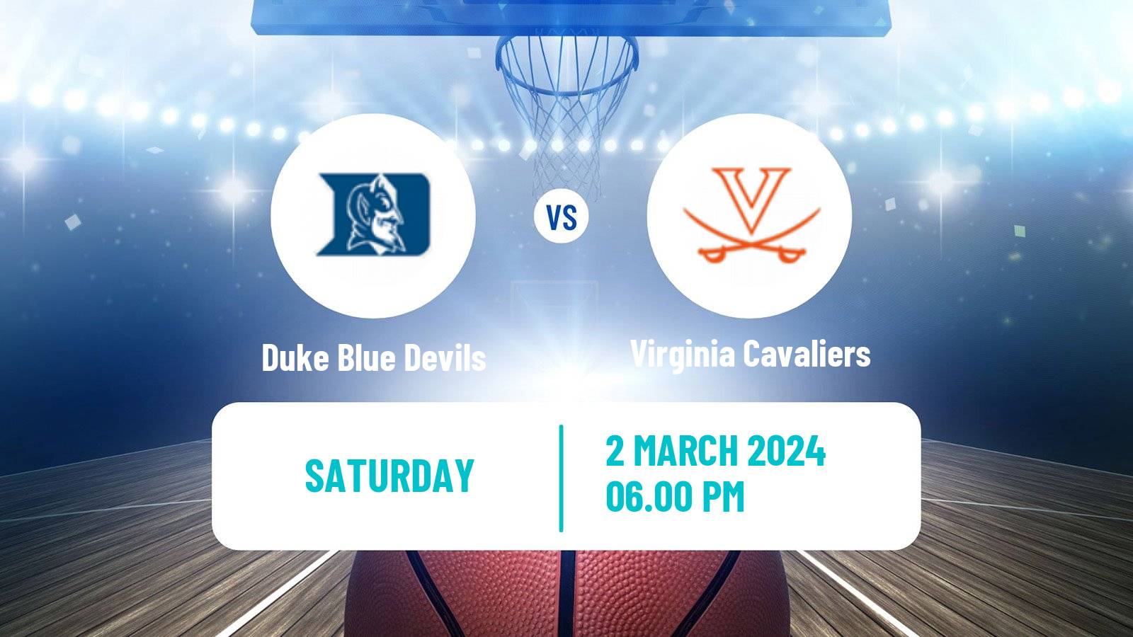 Basketball NCAA College Basketball Duke Blue Devils - Virginia Cavaliers