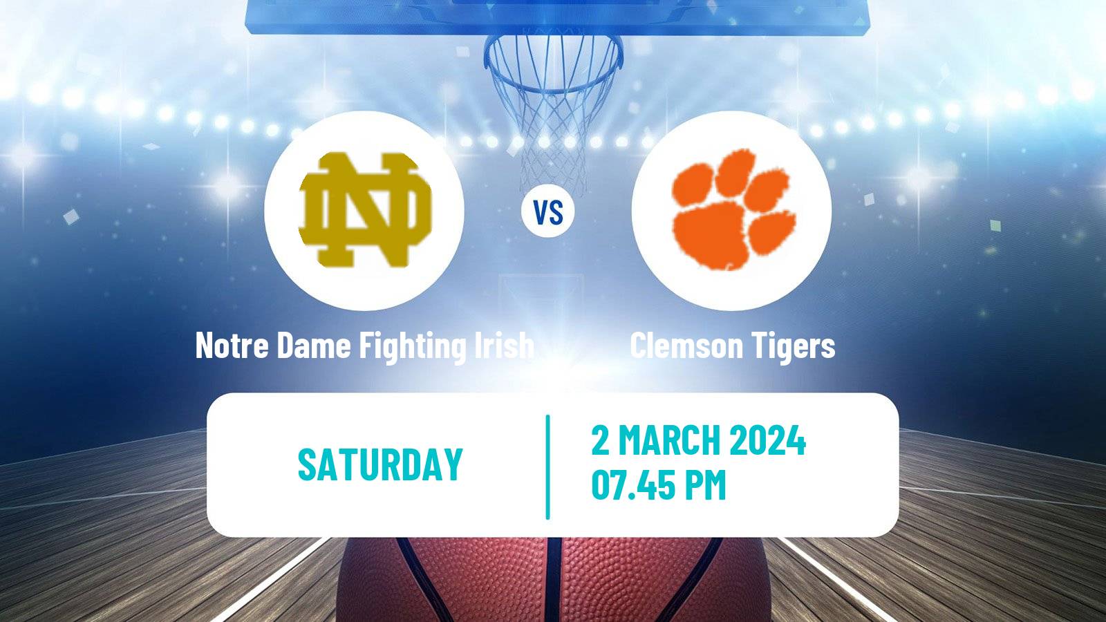 Basketball NCAA College Basketball Notre Dame Fighting Irish - Clemson Tigers