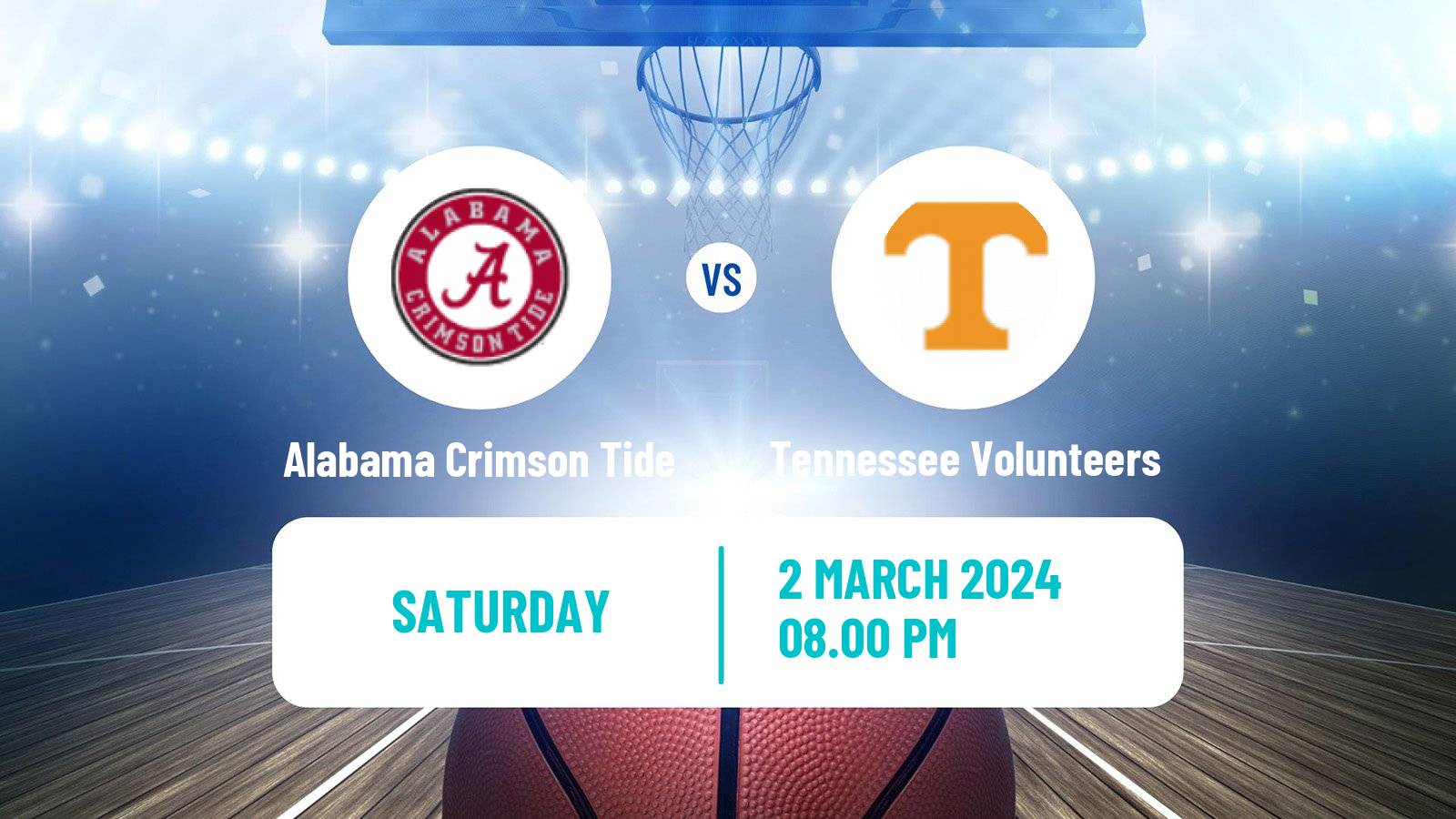 Basketball NCAA College Basketball Alabama Crimson Tide - Tennessee Volunteers