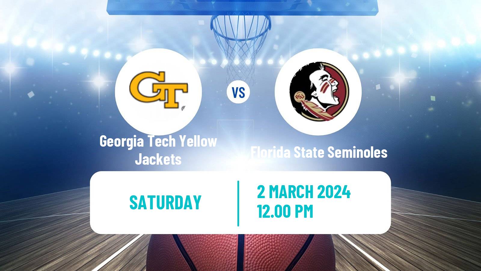 Basketball NCAA College Basketball Georgia Tech Yellow Jackets - Florida State Seminoles