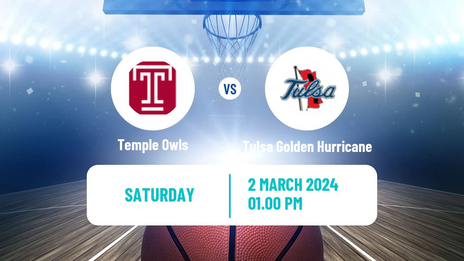 Basketball NCAA College Basketball Temple Owls - Tulsa Golden Hurricane