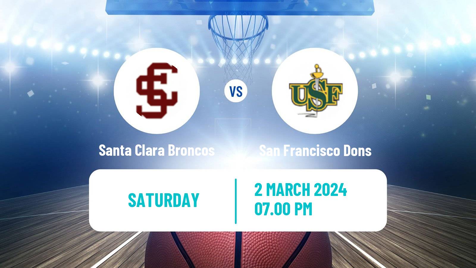 Basketball NCAA College Basketball Santa Clara Broncos - San Francisco Dons