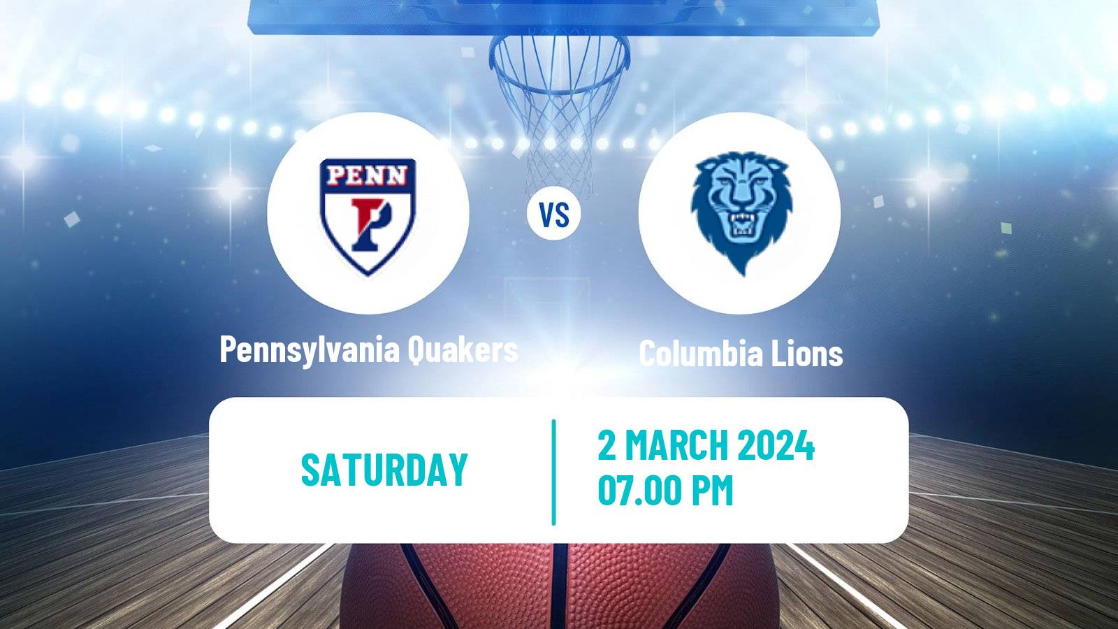 Basketball NCAA College Basketball Pennsylvania Quakers - Columbia Lions