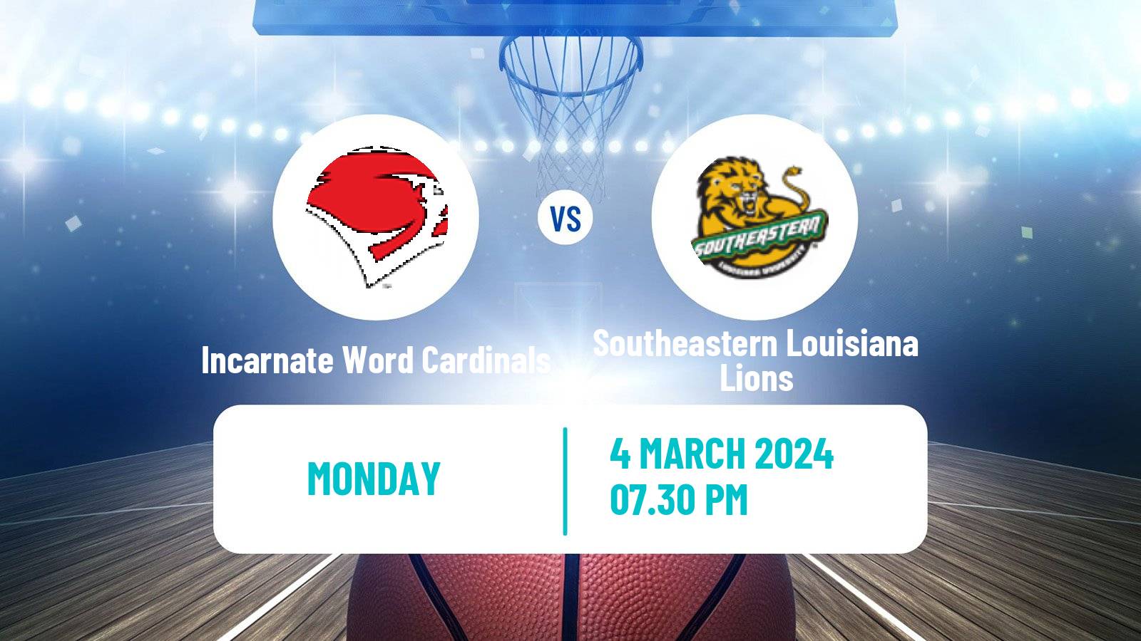Basketball NCAA College Basketball Incarnate Word Cardinals - Southeastern Louisiana Lions