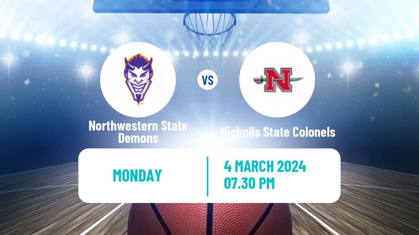 Basketball NCAA College Basketball Northwestern State Demons - Nicholls State Colonels