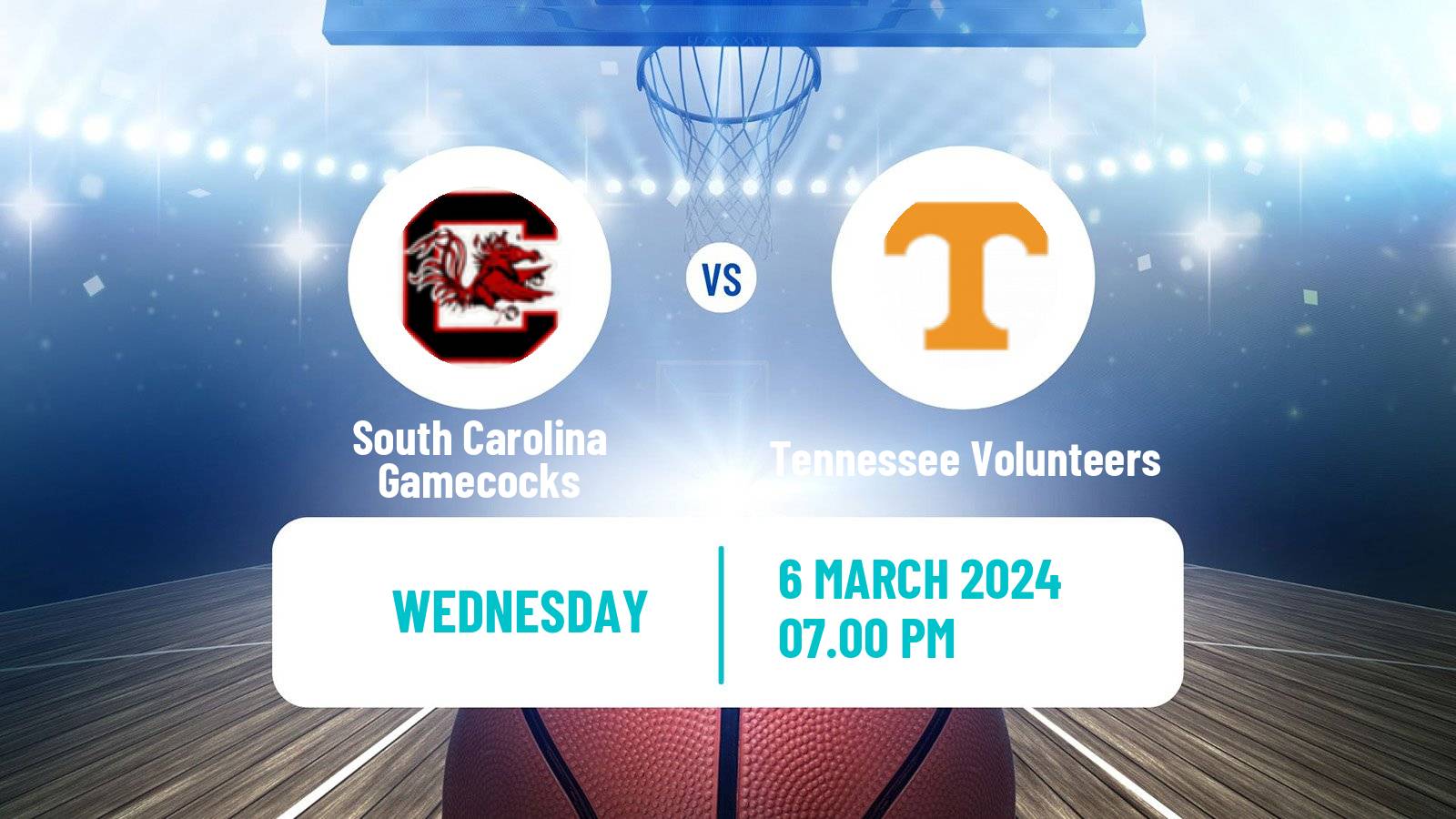 Basketball NCAA College Basketball South Carolina Gamecocks - Tennessee Volunteers