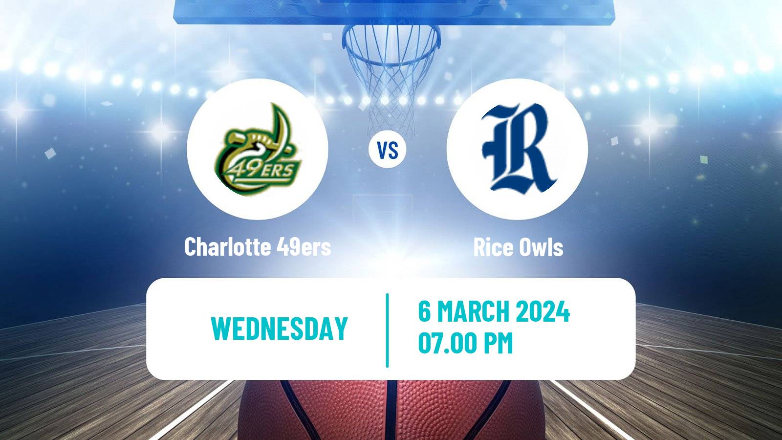 Basketball NCAA College Basketball Charlotte 49ers - Rice Owls