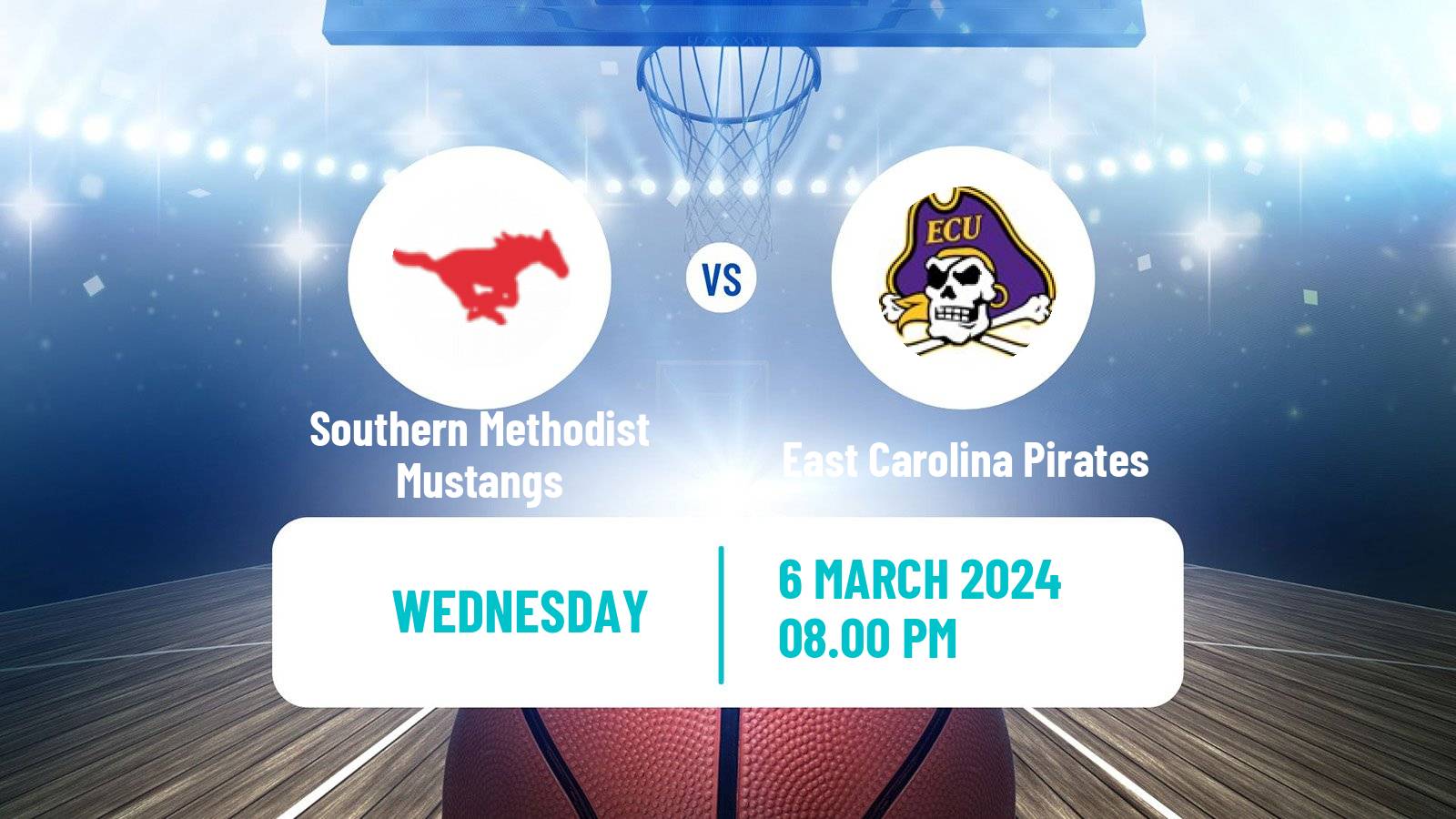 Basketball NCAA College Basketball Southern Methodist Mustangs - East Carolina Pirates