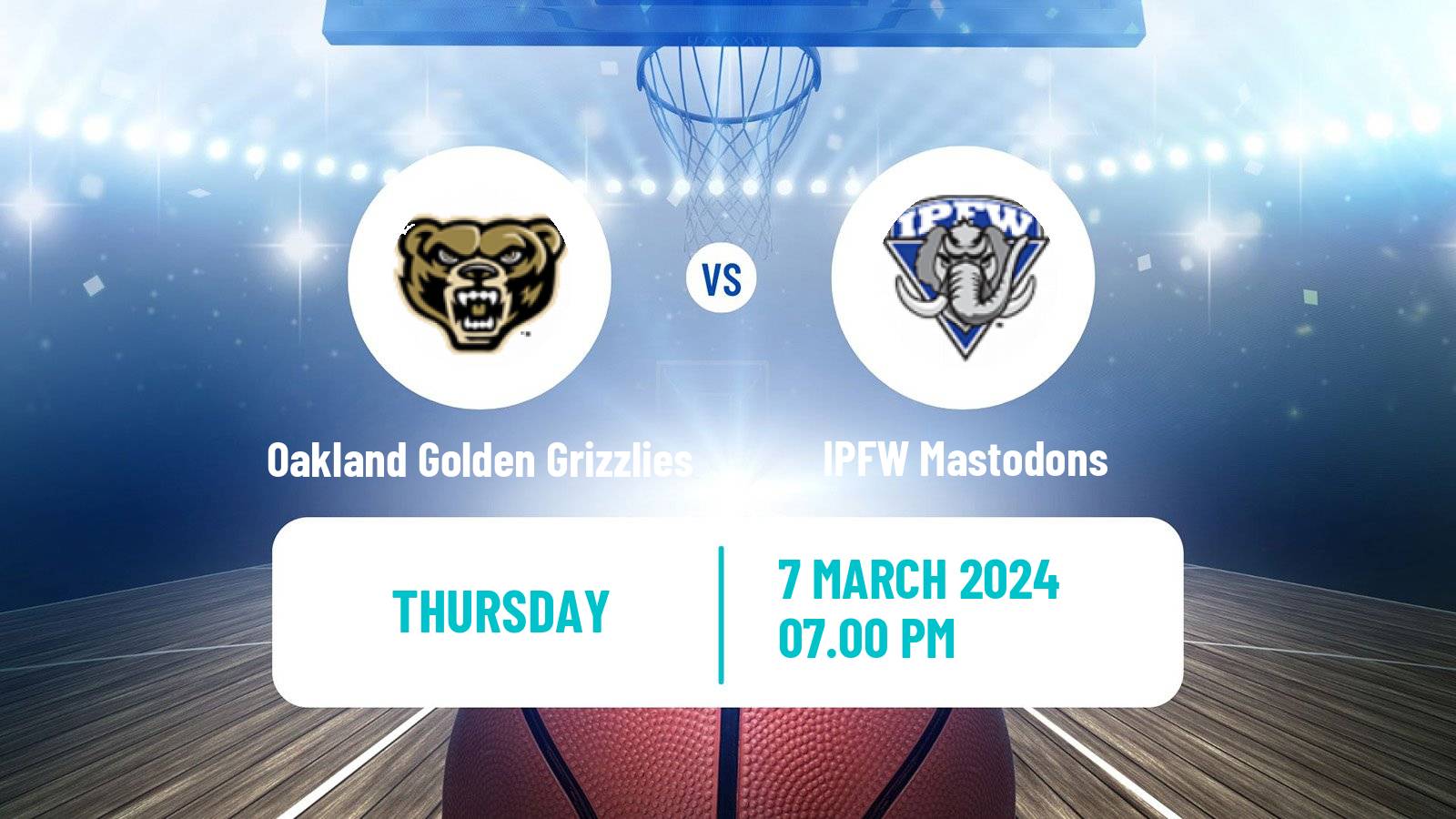 Basketball NCAA College Basketball Oakland Golden Grizzlies - IPFW Mastodons