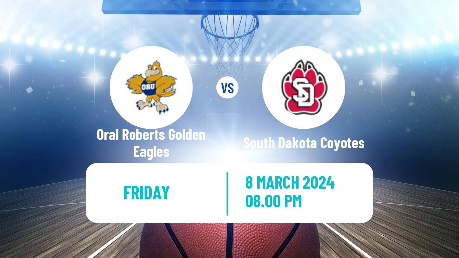 Basketball NCAA College Basketball Oral Roberts Golden Eagles - South Dakota Coyotes