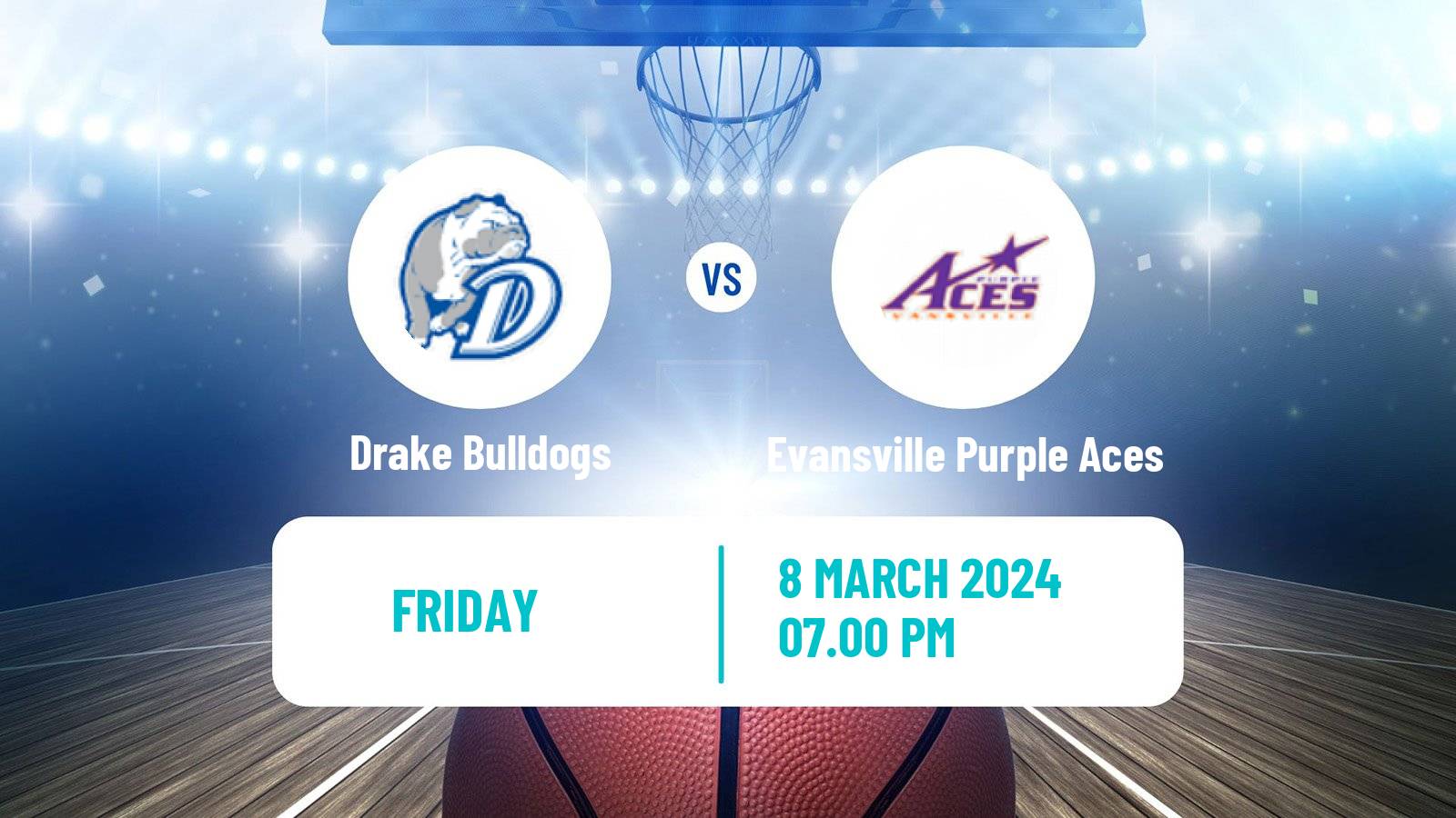 Basketball NCAA College Basketball Drake Bulldogs - Evansville Purple Aces