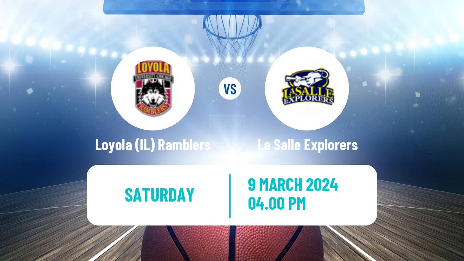 Basketball NCAA College Basketball Loyola IL Ramblers - La Salle Explorers