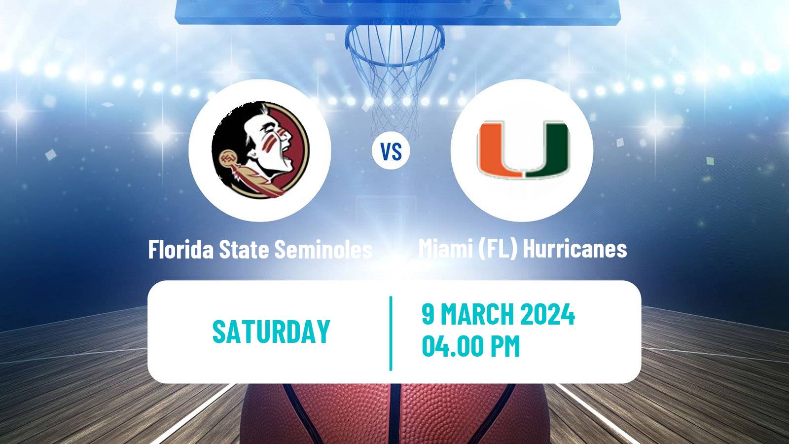 Basketball NCAA College Basketball Florida State Seminoles - Miami (FL) Hurricanes