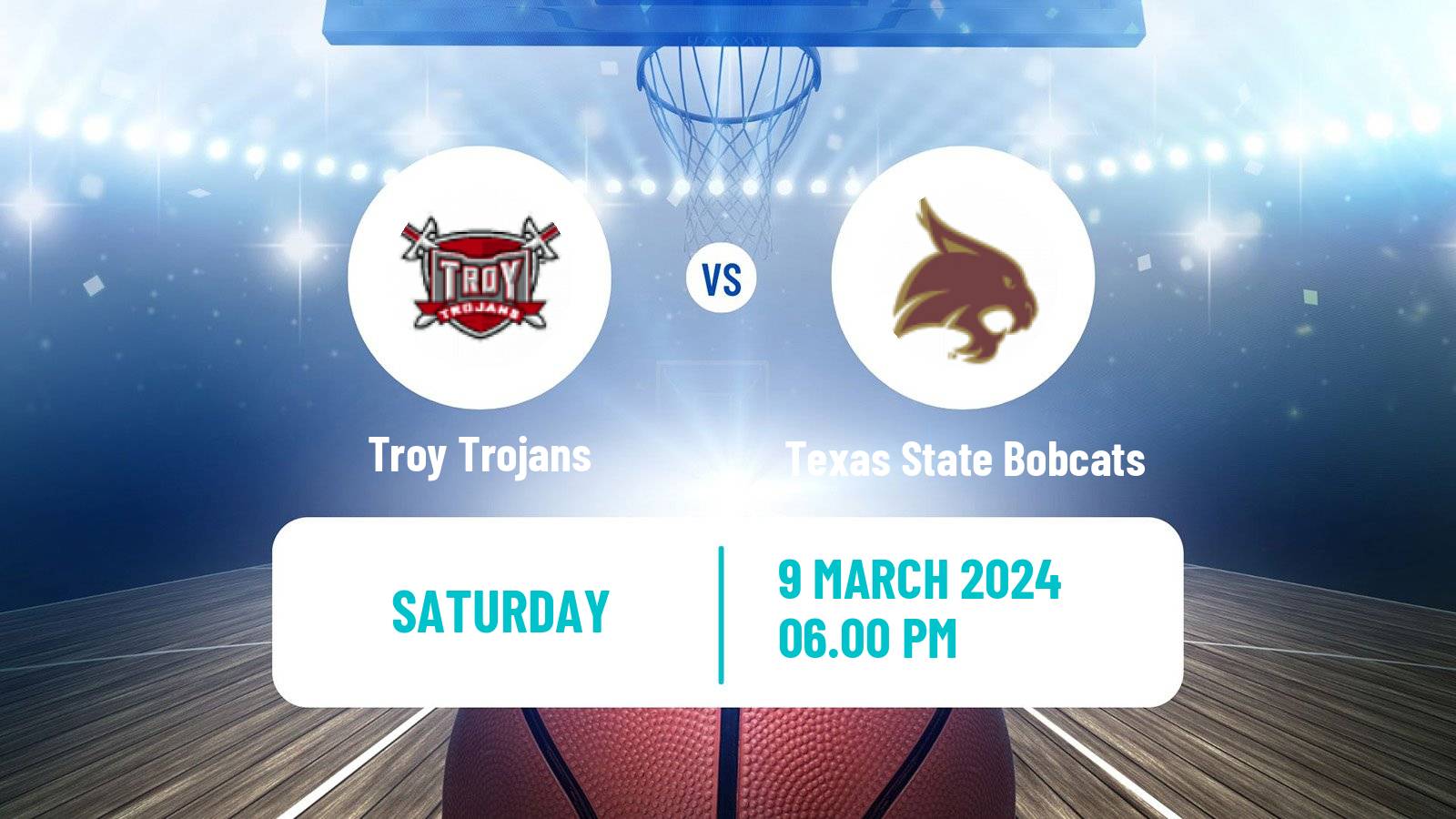 Basketball NCAA College Basketball Troy Trojans - Texas State Bobcats