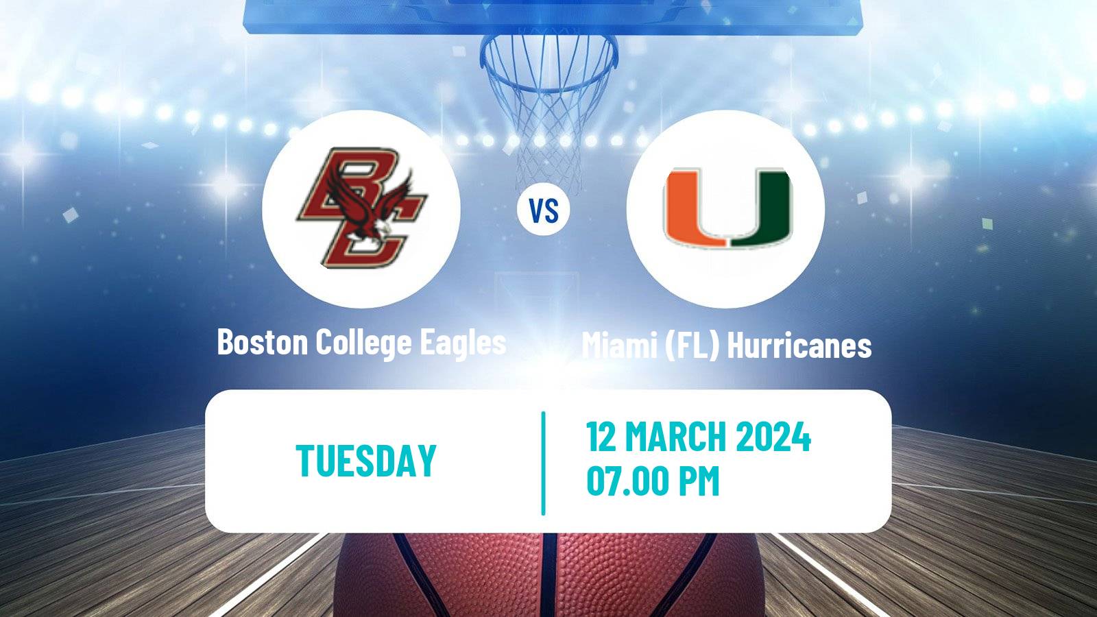 Basketball NCAA College Basketball Boston College Eagles - Miami (FL) Hurricanes