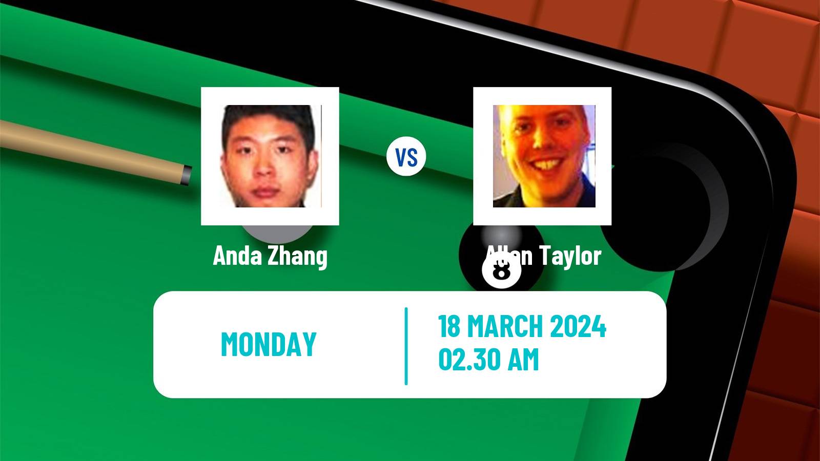 Snooker World Open Anda Zhang - Allan Taylor