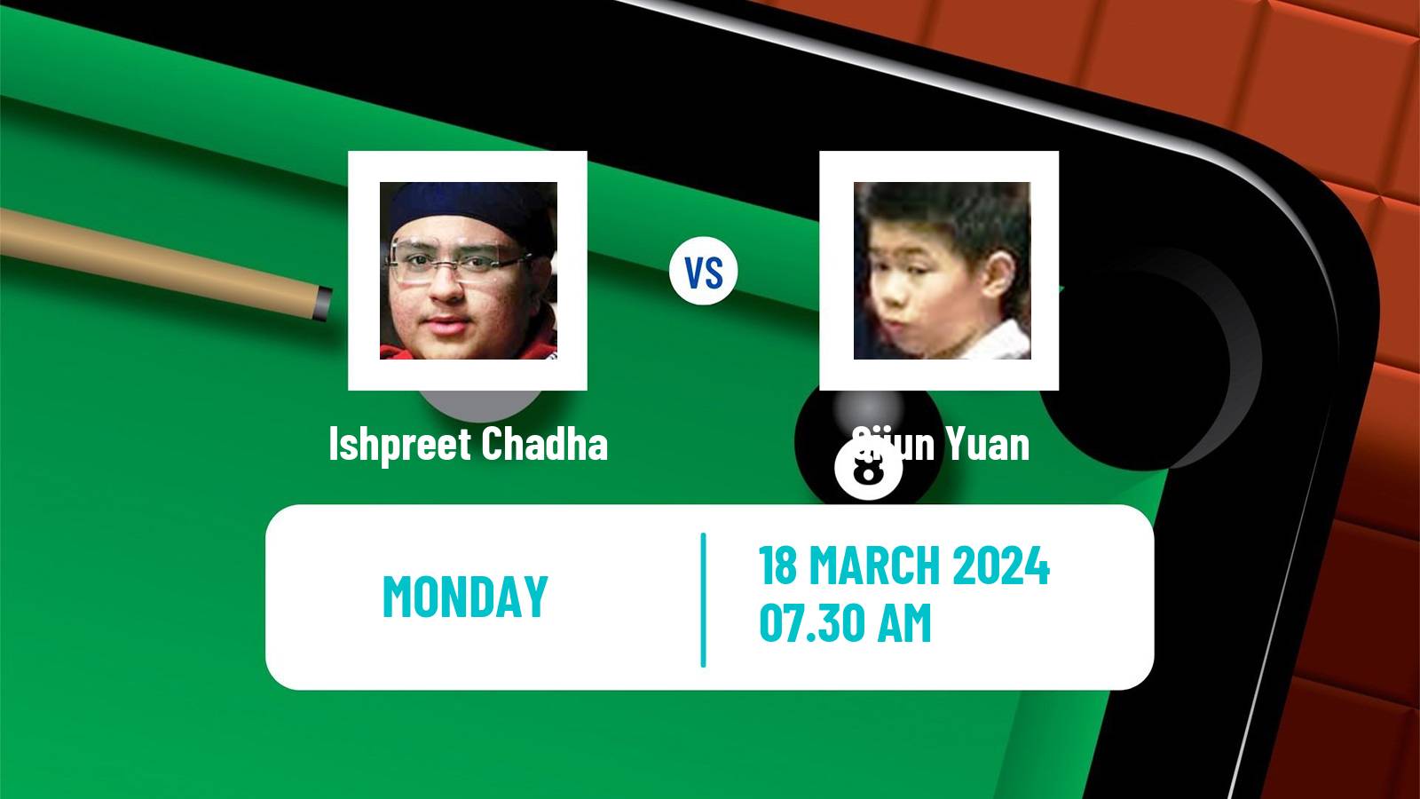 Snooker World Open Ishpreet Chadha - Sijun Yuan