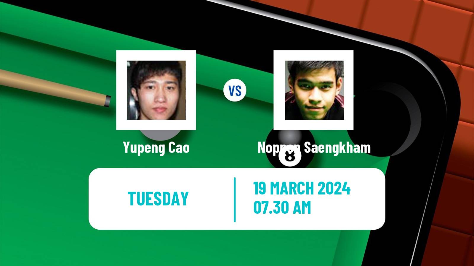 Snooker World Open Yupeng Cao - Noppon Saengkham