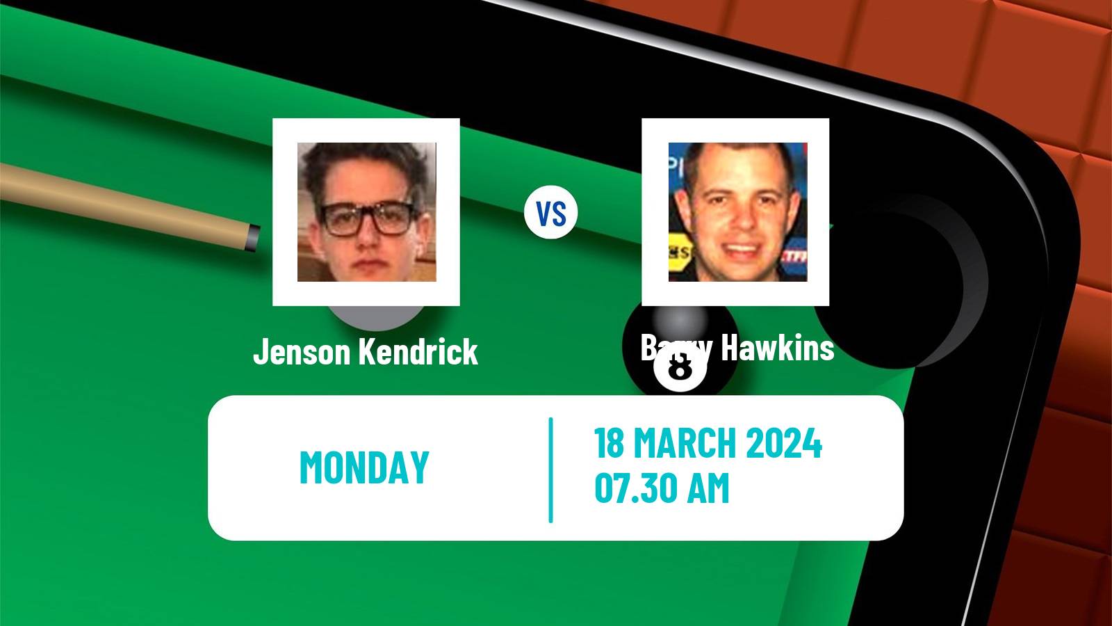 Snooker World Open Jenson Kendrick - Barry Hawkins