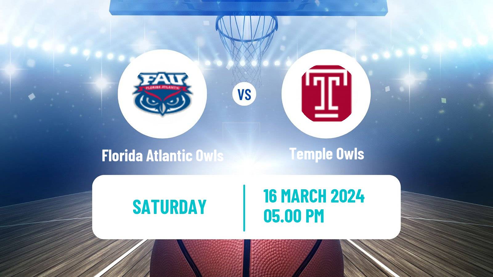 Basketball NCAA College Basketball Florida Atlantic Owls - Temple Owls