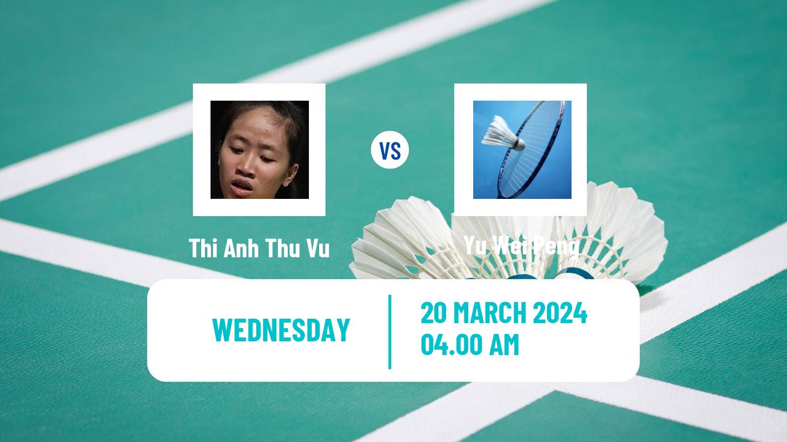 Badminton BWF World Tour China Masters Women Thi Anh Thu Vu - Yu Wei Peng