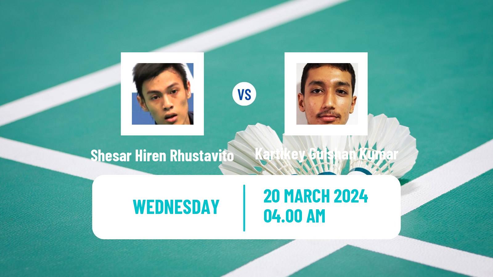 Badminton BWF World Tour China Masters Men Shesar Hiren Rhustavito - Kartikey Gulshan Kumar