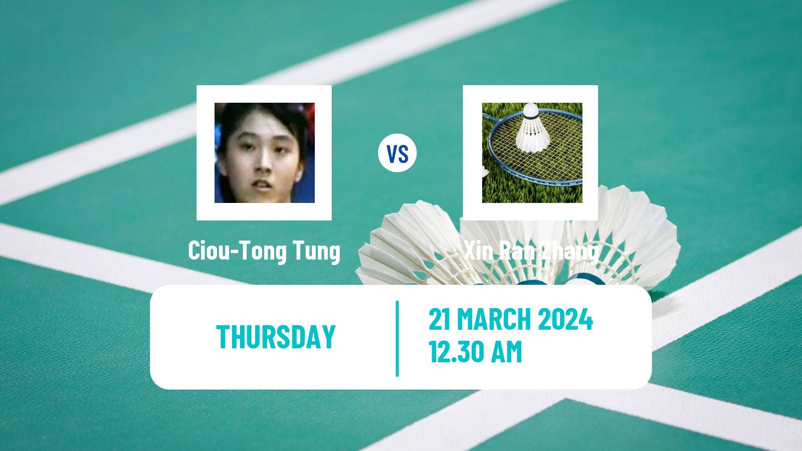 Badminton BWF World Tour China Masters Women Ciou-Tong Tung - Xin Ran Zhang