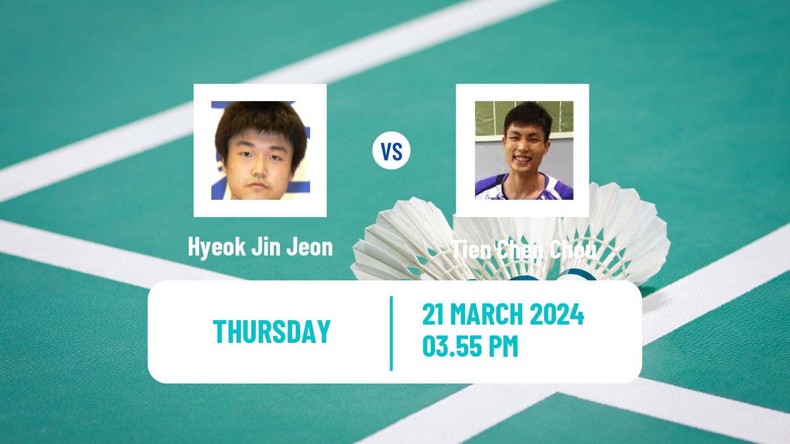 Badminton BWF World Tour Swiss Open Men Hyeok Jin Jeon - Tien Chen Chou