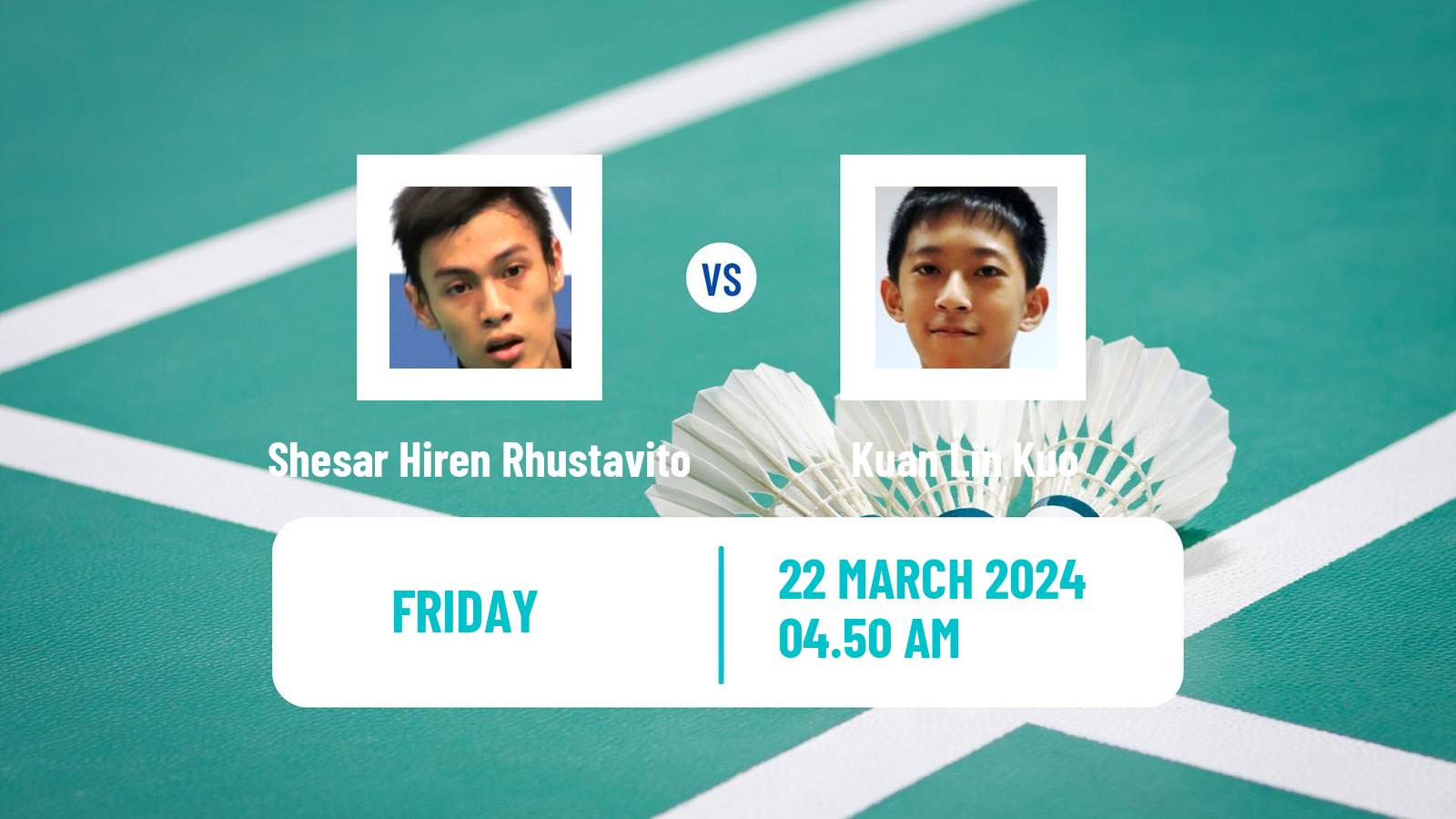 Badminton BWF World Tour China Masters Men Shesar Hiren Rhustavito - Kuan Lin Kuo