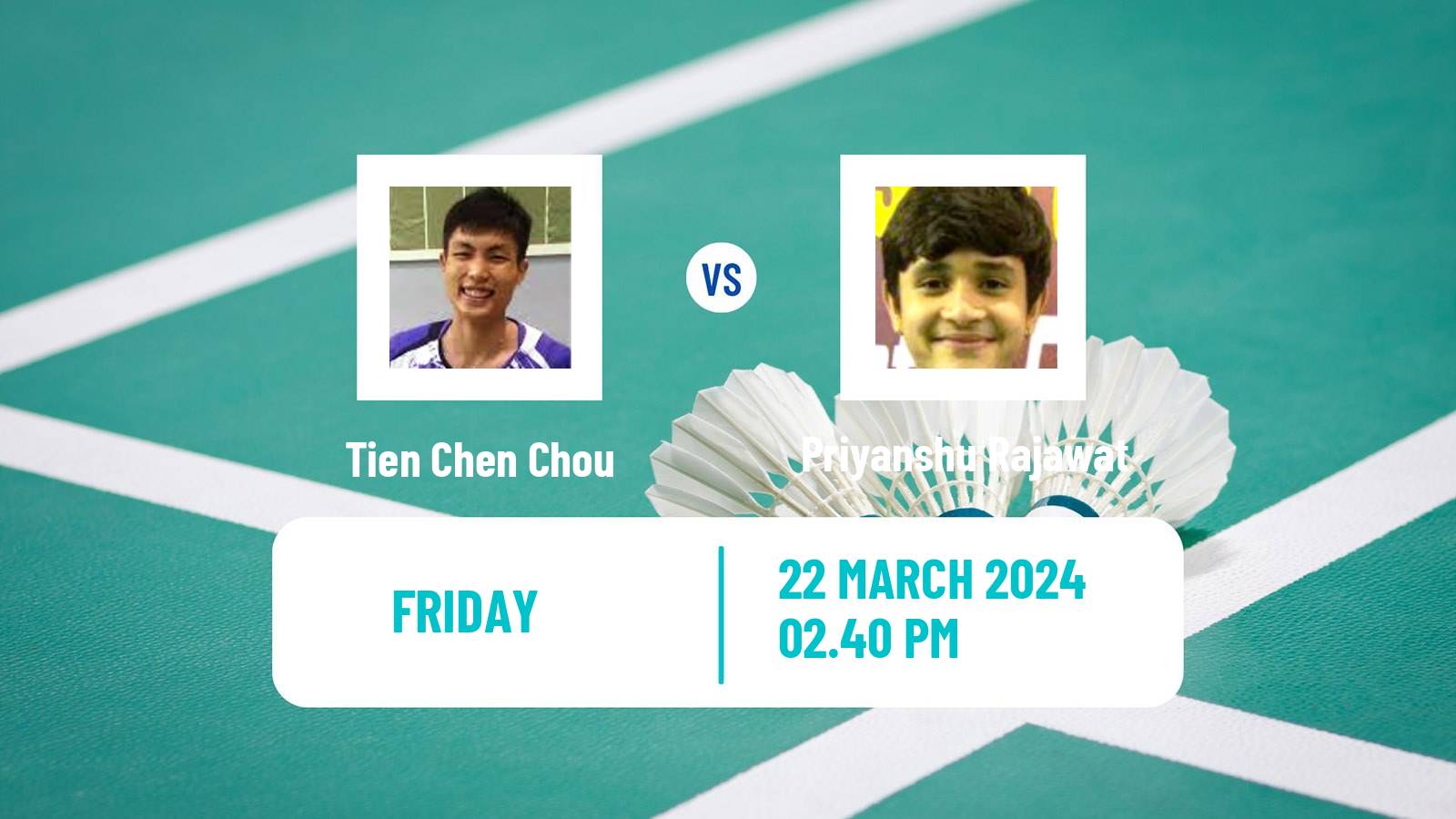 Badminton BWF World Tour Swiss Open Men Tien Chen Chou - Priyanshu Rajawat