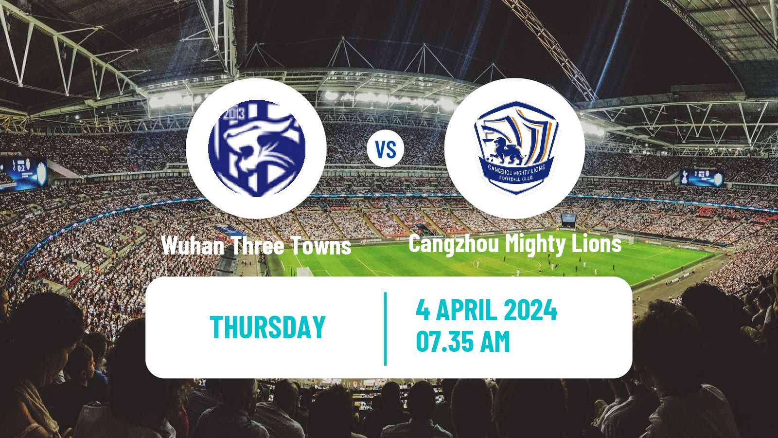 Soccer Chinese Super League Wuhan Three Towns - Cangzhou Mighty Lions