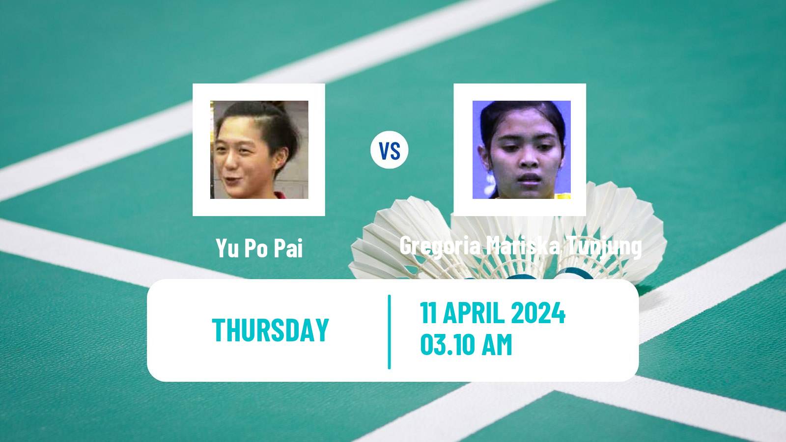 Badminton BWF Asia Championships Women Yu Po Pai - Gregoria Mariska Tunjung