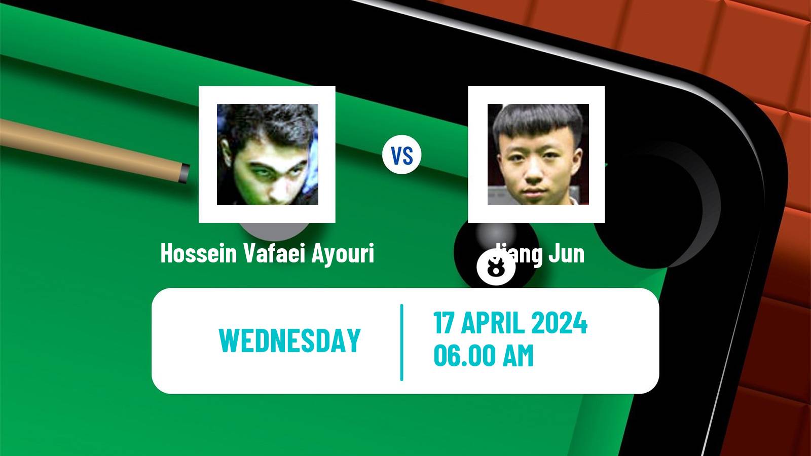 Snooker World Championship Hossein Vafaei Ayouri - Jiang Jun