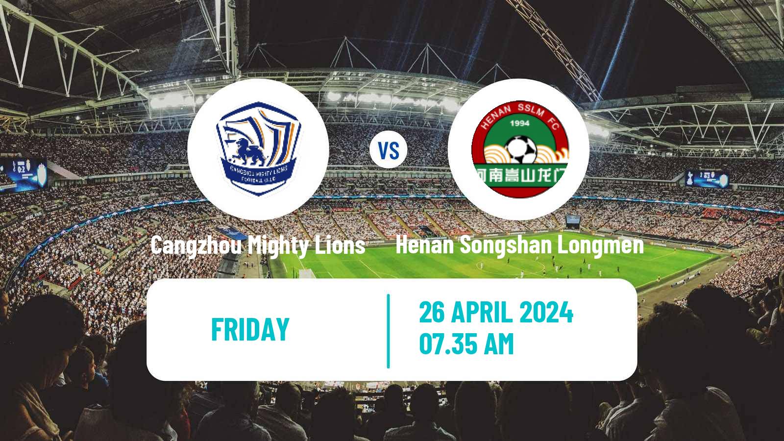 Soccer Chinese Super League Cangzhou Mighty Lions - Henan Songshan Longmen