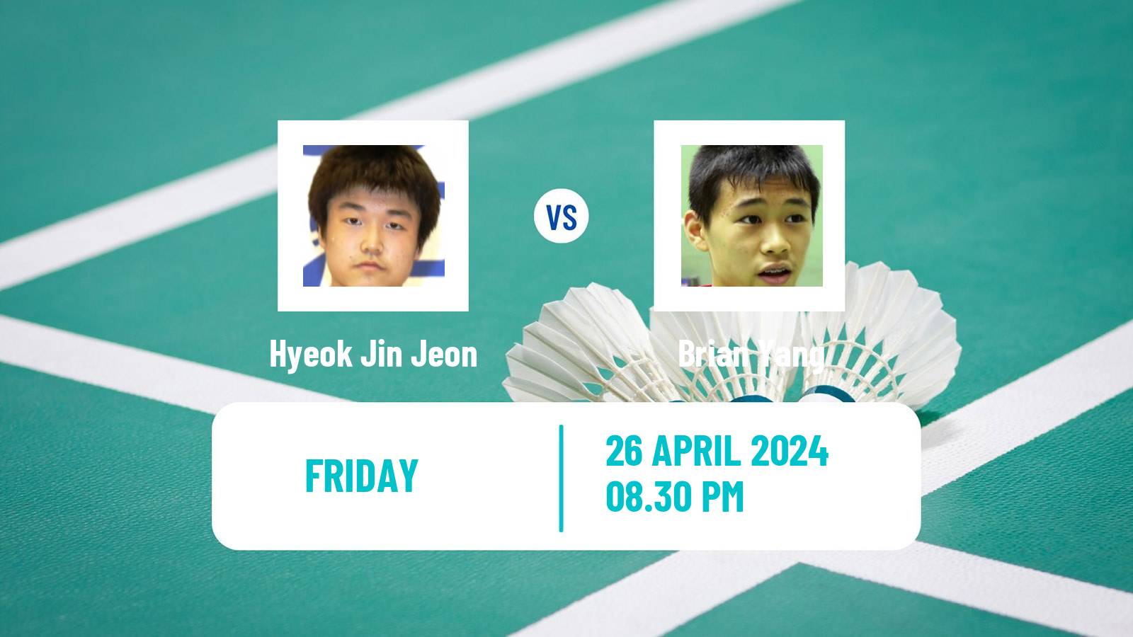 Badminton BWF Thomas Cup Men Hyeok Jin Jeon - Brian Yang