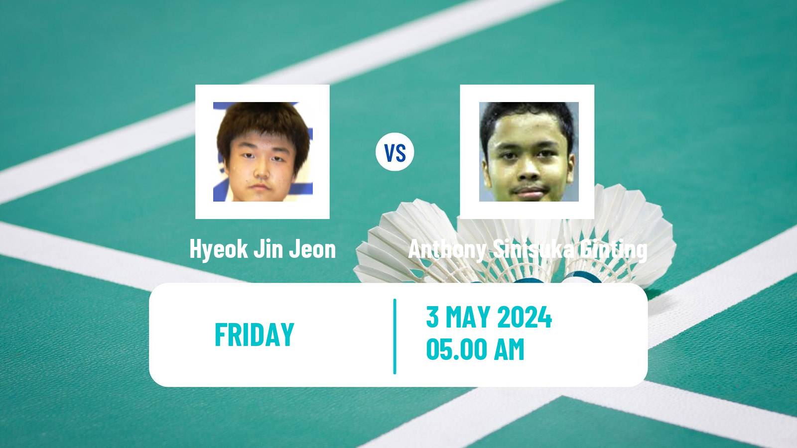 Badminton BWF Thomas Cup Men Hyeok Jin Jeon - Anthony Sinisuka Ginting